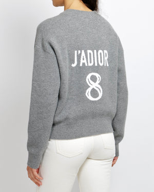 Christian Dior Grey Cashmere Jumper with White J'Adior 8 Back Logo Print Size FR 38 (UK 10) RRP £1,700
