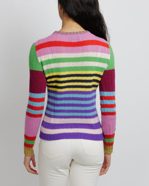 Gucci Multicolour Striped Wool and Cashmere Jumper with Floral Appliqué Details Size S (UK 8)