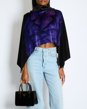 Loewe Black Purple Velvet Printed Draped Open Back Top Size FR 36 (UK 8)