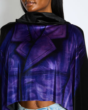 Loewe Black Purple Velvet Printed Draped Open Back Top Size FR 36 (UK 8)
