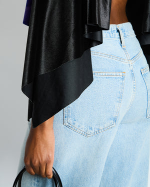 Loewe Black Purple Velvet Printed Draped Open Back Top Size FR 36 (UK 8)