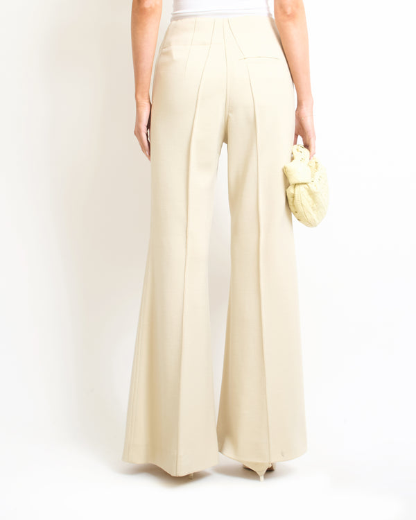 Celine by Phoebe Philo Cream Boot Cut Pleated Trousers FR 40 (UK 12)