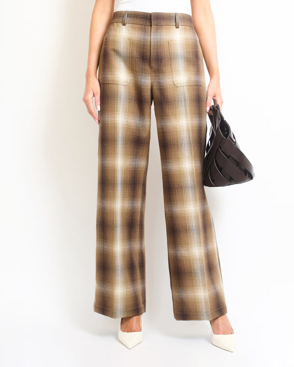 Christian Dior Brown Tartan Print Flared Trousers FR 38 UK 10)