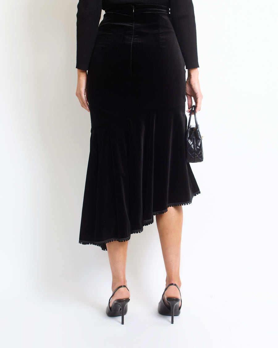 Andrew GN Black Velvet Asymmetric Panelled Skirt FR 34 (UK 6)