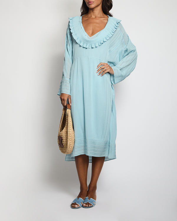 Hermes Celeste Beach Tunic Dress with Ruffle Neck Detail FR 38 (UK 10)