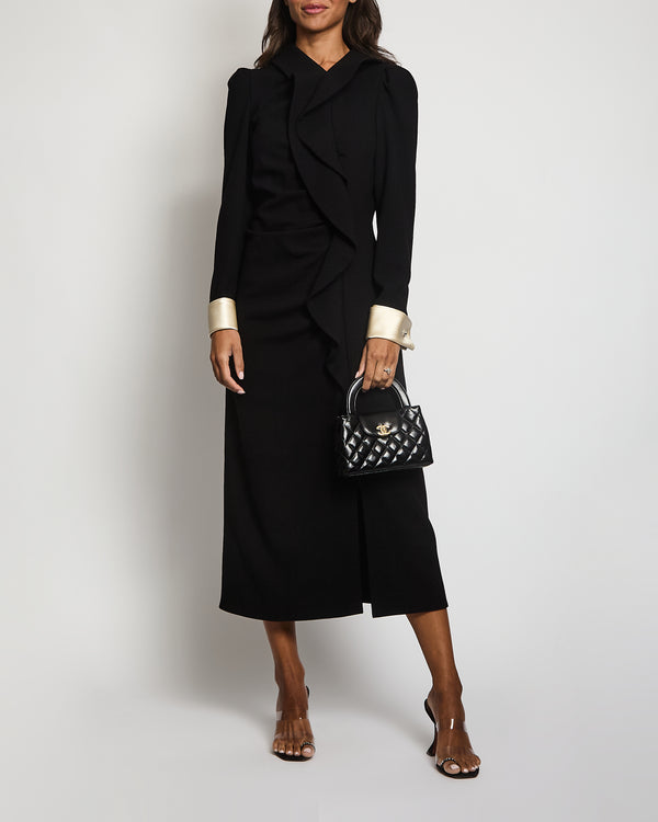 Gucci Black Crepe Long Sleeve Dress with Asymmetric Neck, Shirt Cuffs and Crystal Cufflinks IT 42 (UK 10))