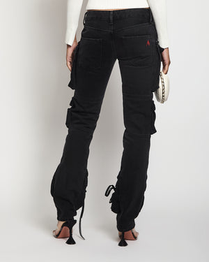 The Attico Cargo Denim Black Jeans with Pocket Detail Size 25 (UK 8) RRP £950