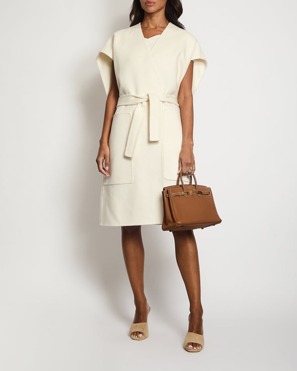 Hermès Cream Cashmere Long Sleeveless Cardigan Coat with Fringes Detail Size FR 36 (UK 8)
