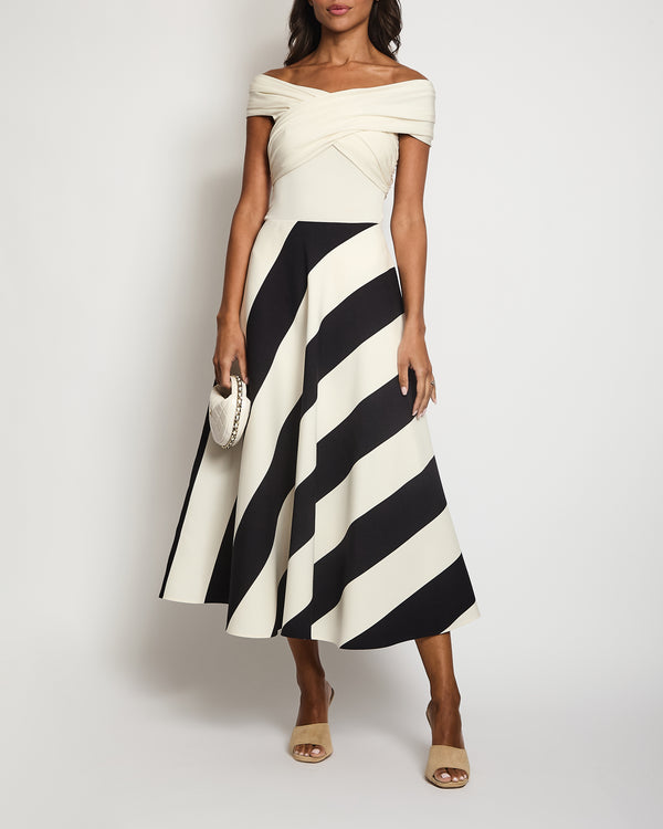 Valentino Navy and Cream Striped Maxi Skirt Size IT 42 (UK 10)