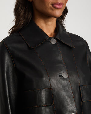 Loewe Black Cropped Leather Jacket with Orange Stitching FR 38 (UK 10)