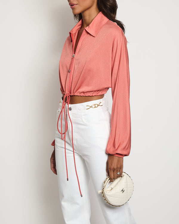 Hermes Coral Pink Long Sleeve Cropped Jacket Size FR 38 (UK 10)