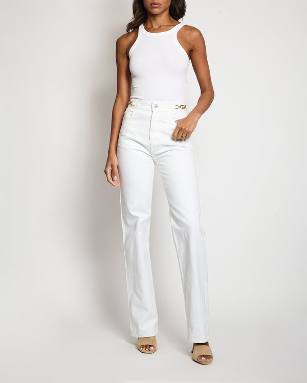 Celine White Wash Denim Optic Triomphe Flared Jeans Size 26 (UK 8) RRP £830