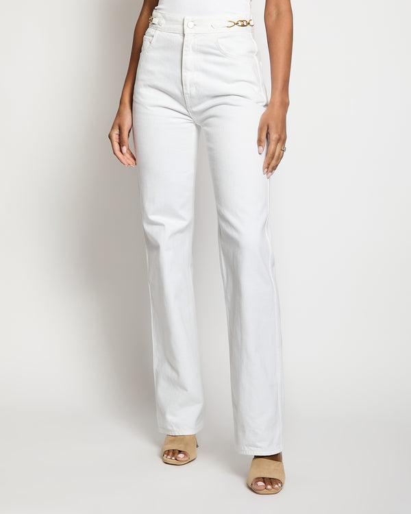 Celine White Wash Denim Optic Triomphe Flared Jeans Size 26 (UK 8) RRP £830