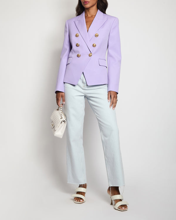 Balmain Lilac Double-Breasted Blazer with Gold Button Details Size FR 40 (UK 12)