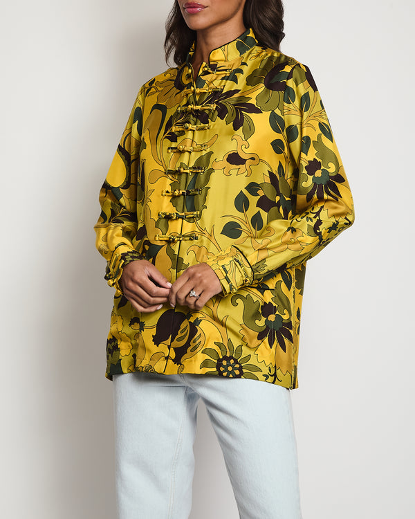 Christian Dior Fall/Winter 2023 - 2024 'Chez Moi' Yellow and Green Long Sleeve Silk Shirt Size FR 40 (UK 12)