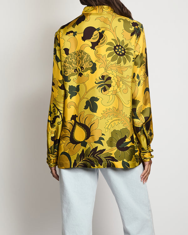 Christian Dior Fall/Winter 2023 - 2024 'Chez Moi' Yellow and Green Long Sleeve Silk Shirt Size FR 40 (UK 12)