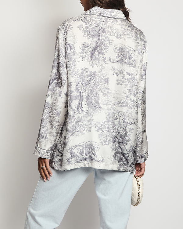 Christian Dior White and Grey Toile de Jouy Chez Moi Silk Shirt Size FR 38 (UK 10) RRP £1,550