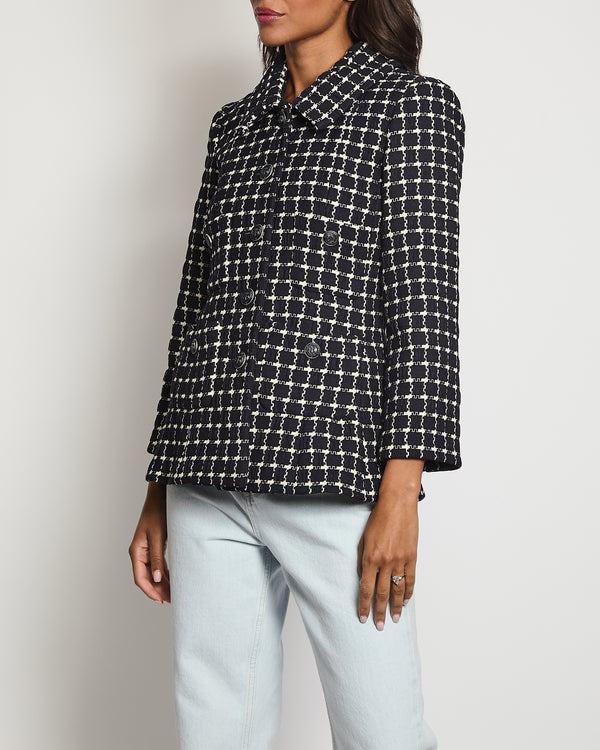 Chanel Navy, White Check Long-Sleeve Jacket with Button Detail Size FR 34 (UK 6)