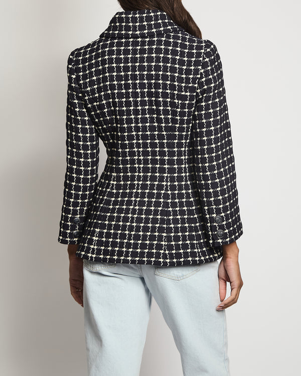 Chanel Navy, White Check Long-Sleeve Jacket with Button Detail Size FR 34 (UK 6)