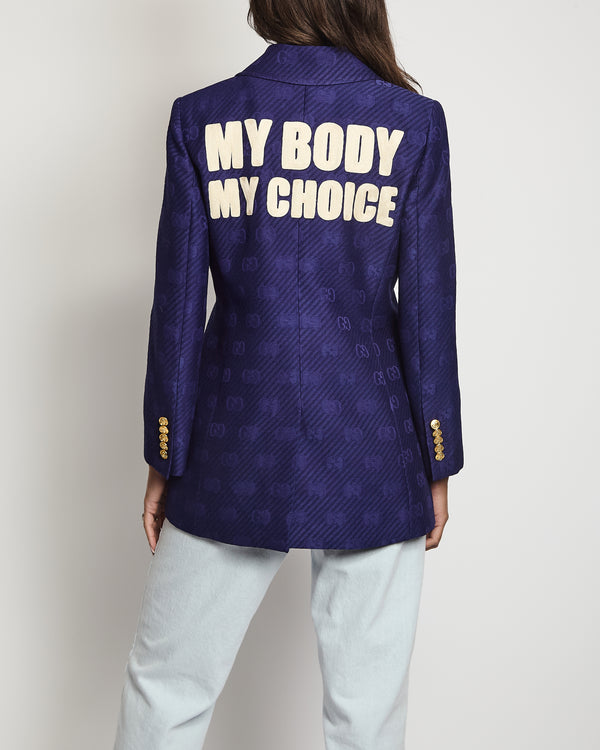 Gucci Cruise 2020 Purple Wool GG Logo "My Body My Choice" Blazer Jacket Size IT 42 (UK 10) RRP £2,590