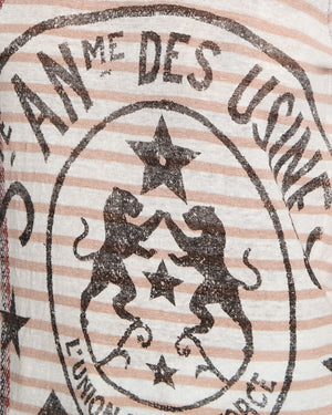 Christian Dior "St Anne Des Usines" Cream and Pink Striped T-Shirt with Logo Detail FR 36 (UK 8)