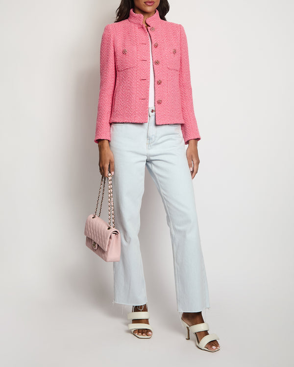 Chanel Fuchsia Pink Tweed Mid Collar Button Down Jacket FR 34 (UK 6)