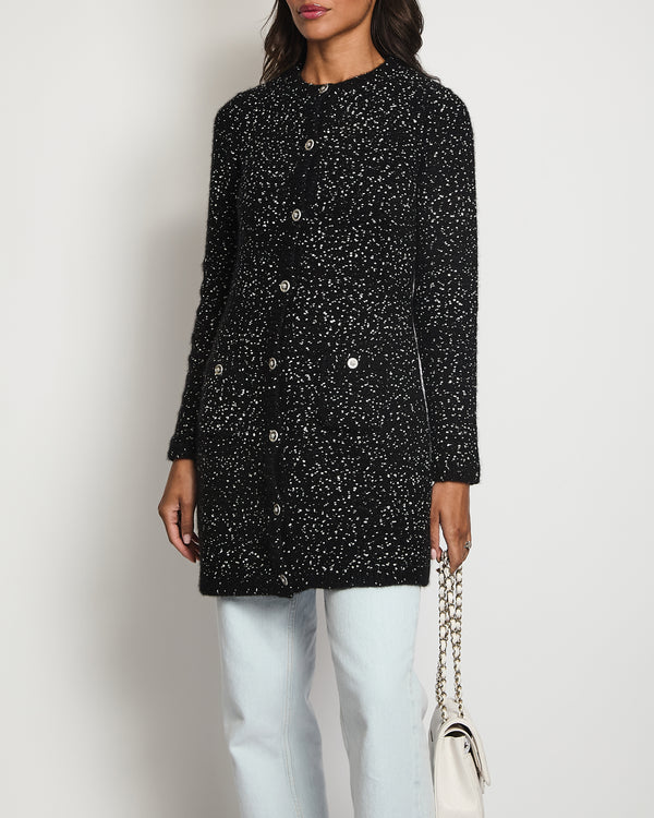 Chanel Black and White Tweed Long-Line Cardigan with Buttons and Pocket Details FR 34 (UK 6)