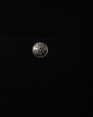 Chanel Black Double Breasted Round Neck Jacket with Silver Button Detail FR 34 (UK 6)