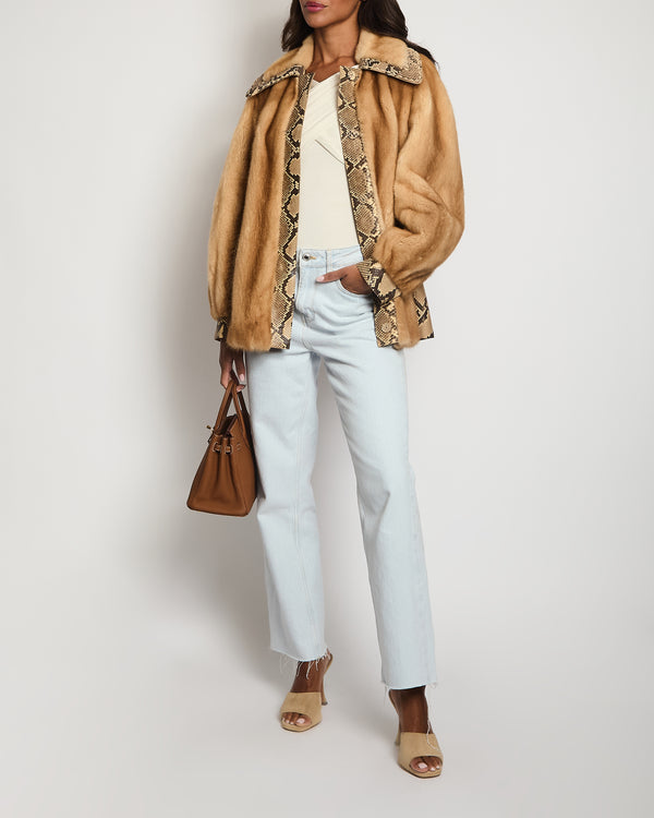 Fendi Beige Fur and Python Leather Jacket with Belt Detail Size FR 38 (UK 10)
