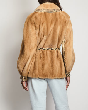 Fendi Beige Fur and Python Leather Jacket with Belt Detail Size FR 38 (UK 10)