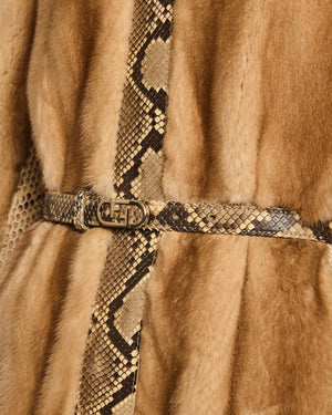 Fendi Beige Mink Fur and Python Leather Jacket with Belt Detail Size IT 38 (UK 6)