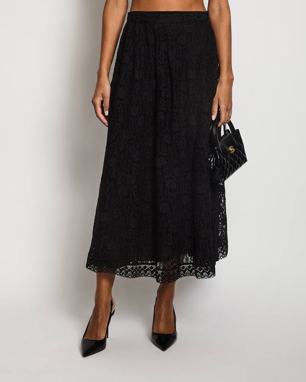 Christian Dior Black Lace Crochet Midi Skirt with Under Skirt Size FR 40 (UK 12)