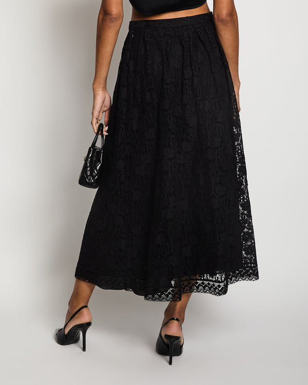 Christian Dior Black Lace Crochet Midi Skirt with Under Skirt Size FR 40 (UK 12)