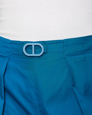 Hermes Electric Blue Pleated Shorts with Buckle Detailing FR 36 (UK 8)