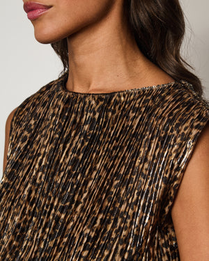 Saint Laurent Gold Leopard Pleated Mini Dress Size FR 36 (UK 8)