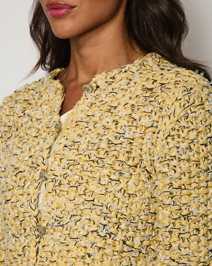 Chanel 22P Yellow, Black and Grey Tweed Cropped Jacket with Lion Buttons Detail FR 36 (UK 8) RRP £4,150
