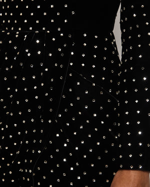 Saint Laurent Black Velvet Embellished Long Sleeved Dress Size FR 34 (UK 6)