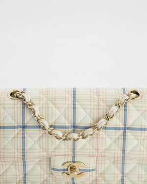 Chanel White Checked Lambskin Mini Flap Bag with Champagne Gold Hardware