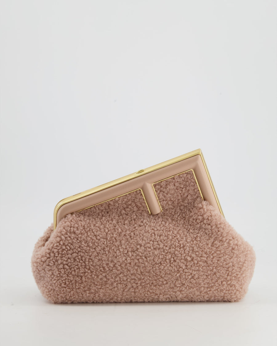 Fendi First Small Dusty Pink Sheepskin Bag with Gold Hardware