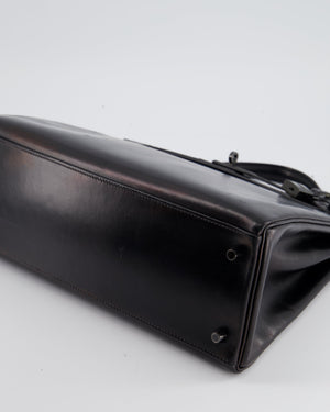 *SUPER RARE* Hermès So Black Kelly Retourne 32cm in Box Calfskin Leather and Black Hardware
