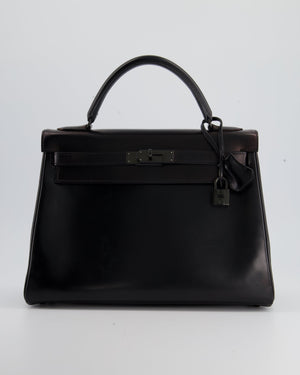 *SUPER RARE* Hermès So Black Kelly Retourne 32cm in Box Calfskin Leather and Black Hardware