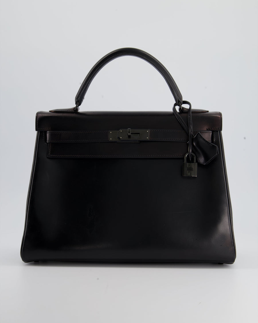 *SUPER RARE* Hermès So Black Kelly Retourne 32cm in Box Calfskin Leather and Black Hardware
