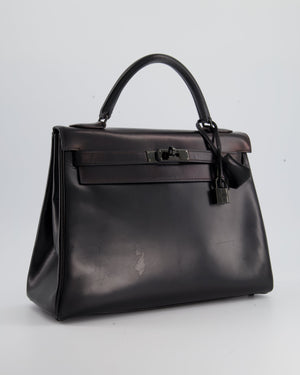 *SUPER RARE* Hermès So Black Kelly Retourne 32cm in Box Calfskin Leather and Black Hardware