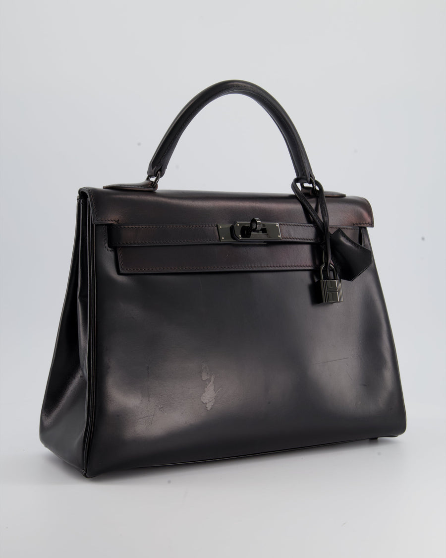 *SUPER RARE* Hermès So Black Kelly Retourne 32cm in Box Calfskin Leather and Black Hardware