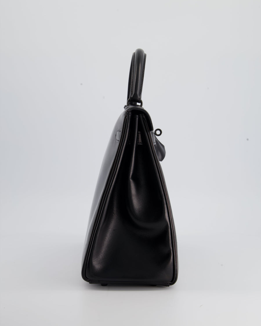*SUPER RARE* Hermès So Black Kelly Retourne 32cm in Box Calfskin Leather and Black Hardware