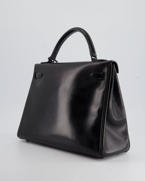 *SUPER RARE* Hermès So Black Kelly Retourne 32cm in Box Calfskin Leather and Black Hardware