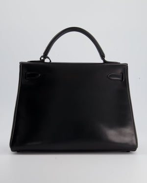 *SUPER RARE* Hermès So Black Kelly Retourne 32cm in Box Calfskin Leather and Black Hardware