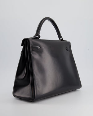 *SUPER RARE* Hermès So Black Kelly Retourne 32cm in Box Calfskin Leather and Black Hardware
