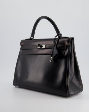 *SUPER RARE* Hermès So Black Kelly Retourne 32cm in Box Calfskin Leather and Black Hardware