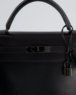 *SUPER RARE* Hermès So Black Kelly Retourne 32cm in Box Calfskin Leather and Black Hardware
